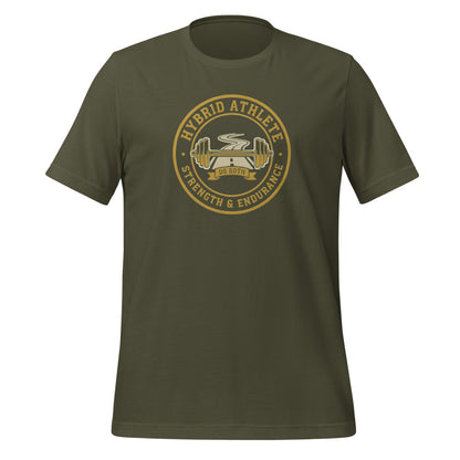 Hybrid Athlete vintage athletic-department crest tee — Military Green, front