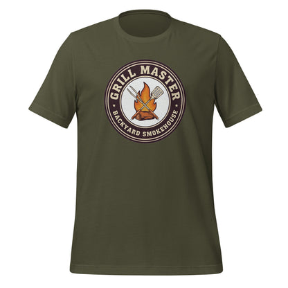Grill Master retro backyard smokehouse tee — Military Green, front