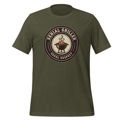 Serial Griller funny BBQ tee — Military Green, front