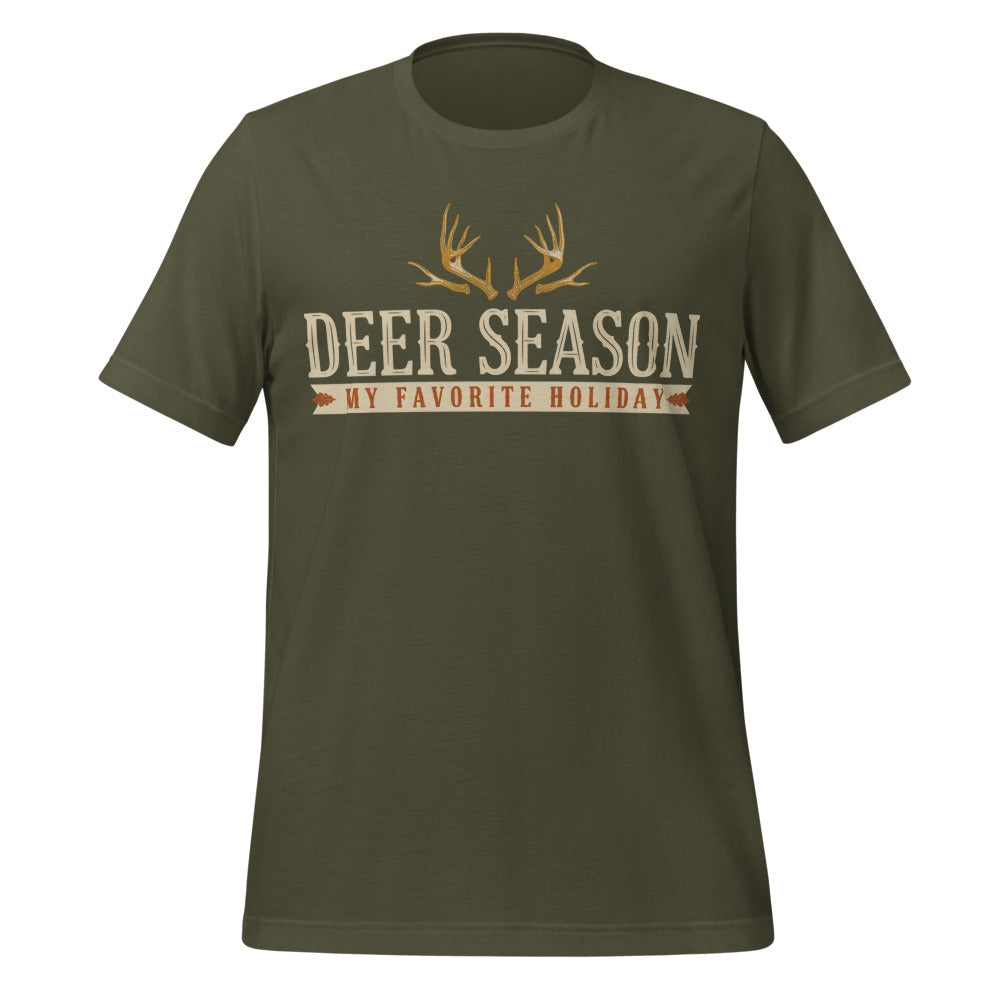 Deer Season My Favorite Holiday deer hunting tee — Military Green, front