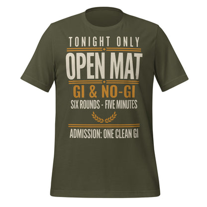 Open Mat Tonight Brazilian jiu jitsu t-shirt — Military Green, front