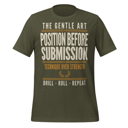 Position Before Submission Brazilian jiu jitsu t-shirt — Military Green, front