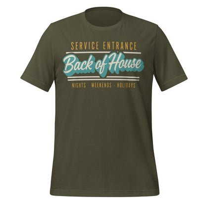Line Cook Back of House retro diner service sign t-shirt — Military Green, front