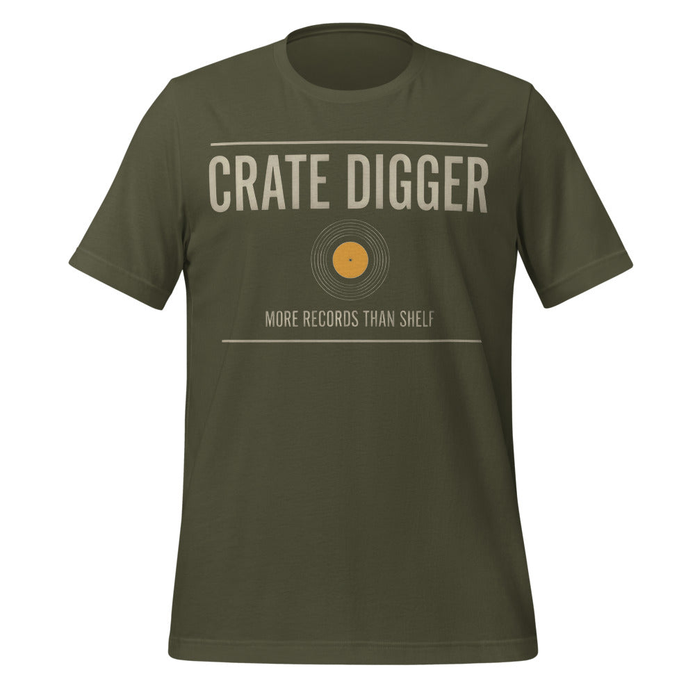Crate Digger vinyl record tee — Military Green, front