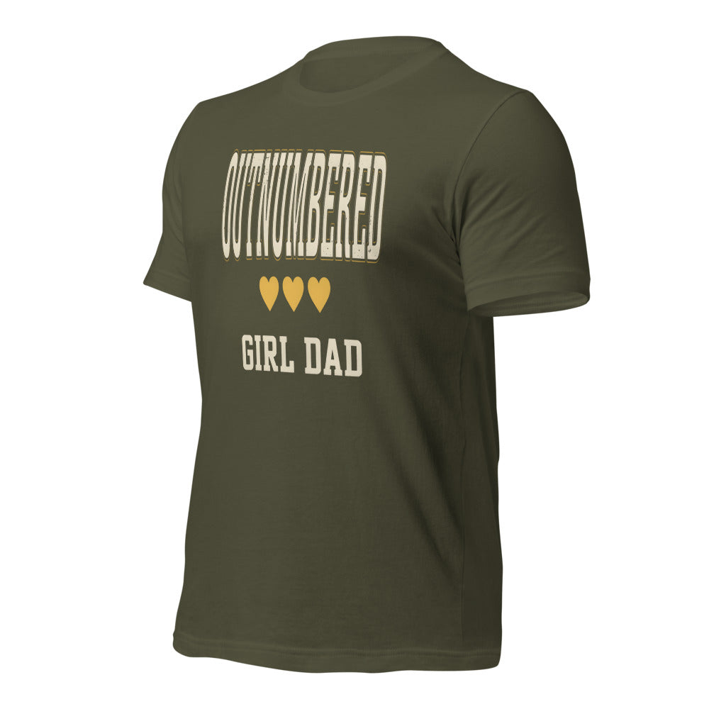Girl Dad Outnumbered & Proud tee — Military Green, front-right