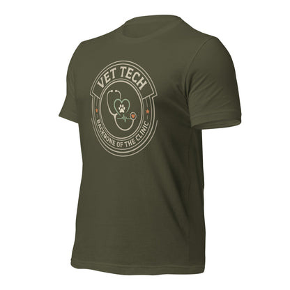 Vet Tech Crest retro veterinary technician tee — Military Green, front-right