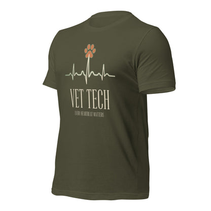 Every Heartbeat Matters minimalist vet tech tee — Military Green, front-right
