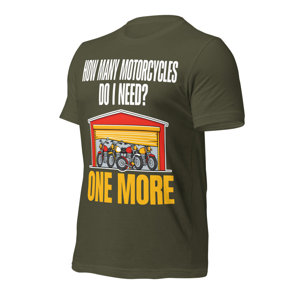 One More funny motorcycle tee — Military Green, front-right