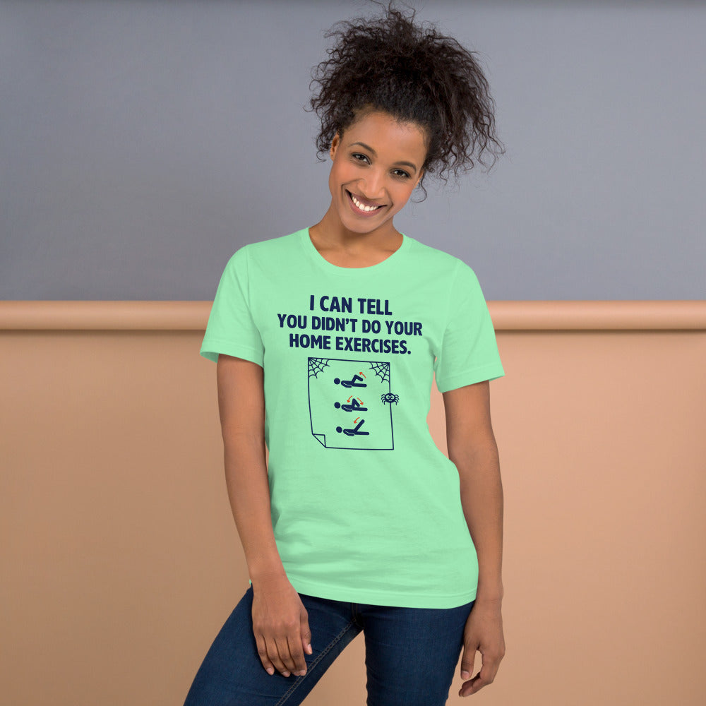 Home Exercises funny physical therapy tee — Mint, on model