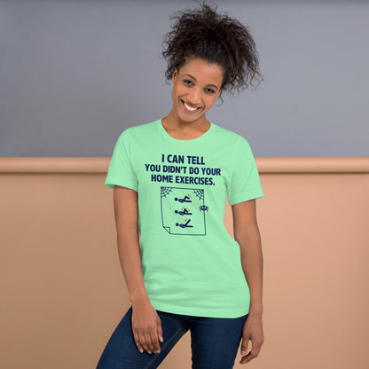 Home Exercises funny physical therapy tee — Mint, on model