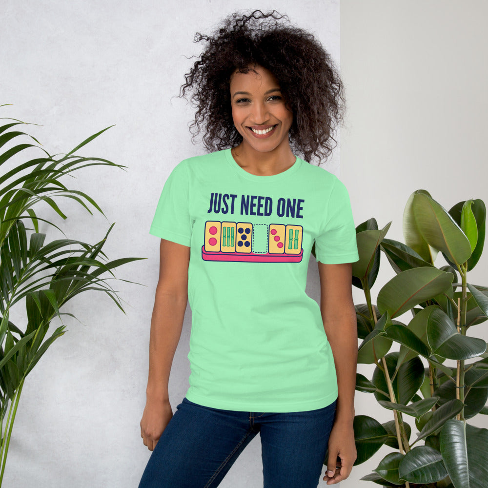 Just Need One funny mahjong tee — Mint, on model