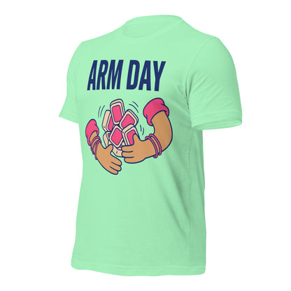 Arm Day funny mahjong tee — Mint, front-right