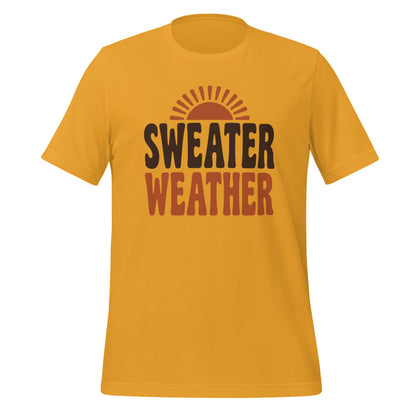 Sweater Weather retro 70s fall t-shirt — Mustard, front
