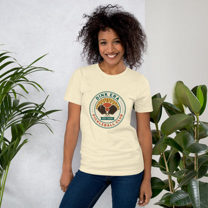 Dink Era Pickleball Club tee — Natural, on model