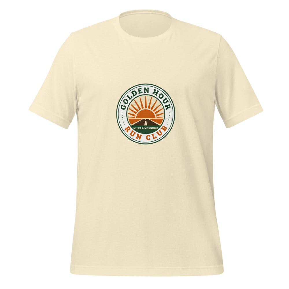 Golden Hour Run Club retro running tee — Natural, front