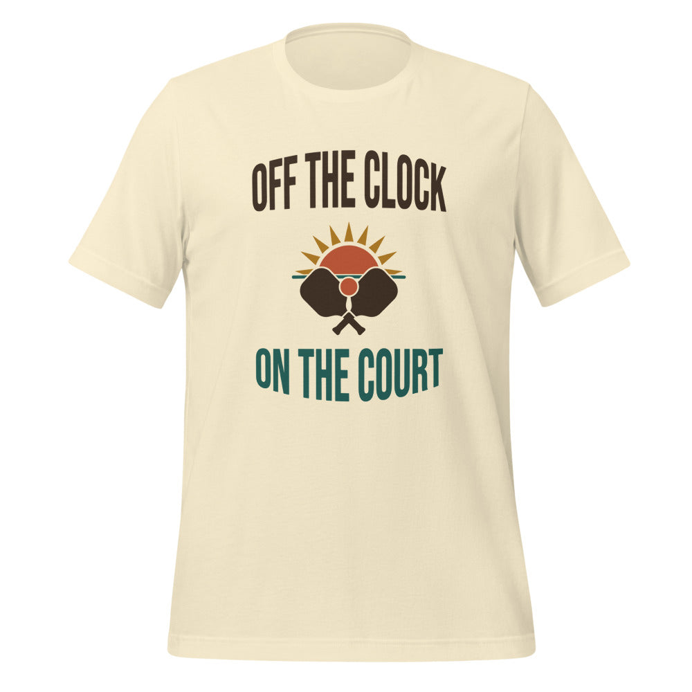 Off The Clock On The Court retro pickleball tee — Natural, front