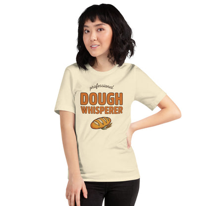 Professional Dough Whisperer funny baker tee — Natural, on model