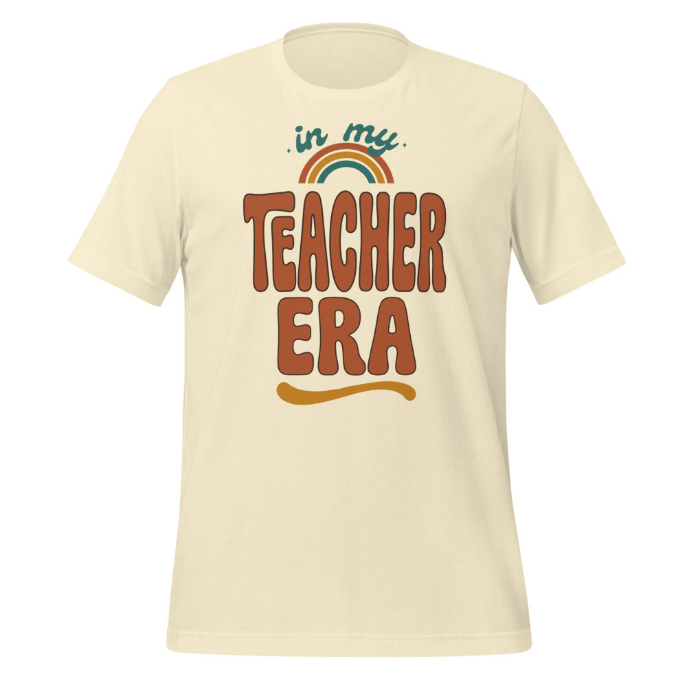 In My Teacher Era retro groovy teacher tee — Natural, front