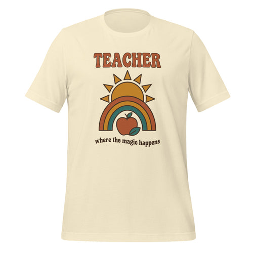 Teacher Shirt, Retro Groovy Teacher Tee, Teacher Appreciation Gift — Where The Magic Happens Groovy Apple Teacher T-Shirt