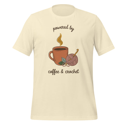 Powered by Coffee and Crochet Shirt, Crochet Lover Gift, Cottagecore Crochet Tee — Cozy Fiber Arts T-Shirt
