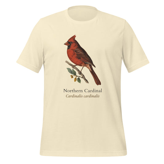 Northern Cardinal vintage field-guide tee — Natural, front