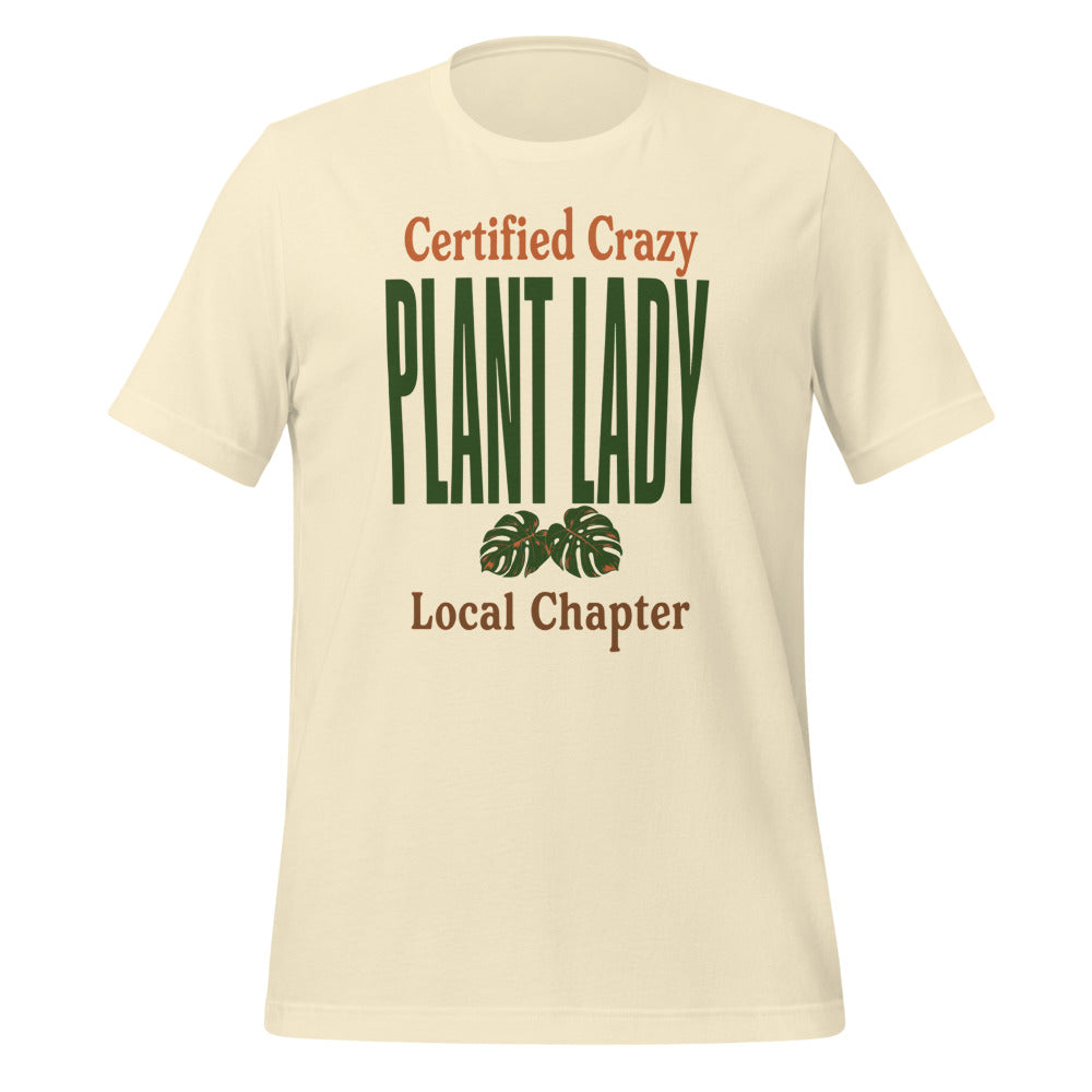 Certified Crazy Plant Lady retro botanical tee — Natural, front