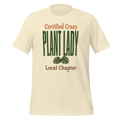 Certified Crazy Plant Lady retro botanical tee — Natural, front