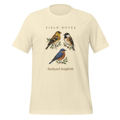 Backyard Songbirds vintage field-guide tee — Natural, front