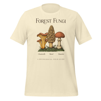 Forest Fungi vintage mushroom field guide tee — Natural, front