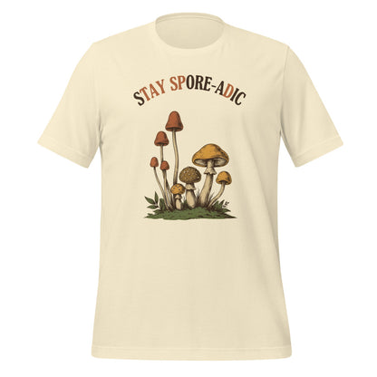 Stay Spore-adic funny vintage mushroom tee — Natural, front