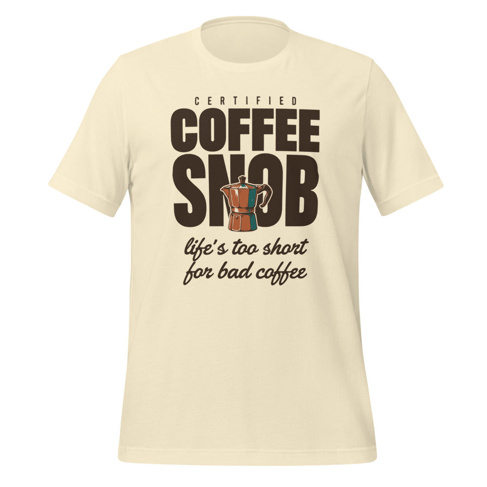 Certified Coffee Snob coffee tee — Natural, front