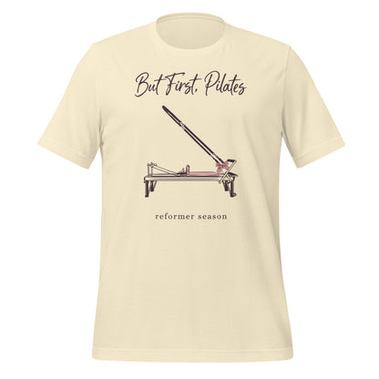 But First Pilates reformer line-art tee — Natural, front