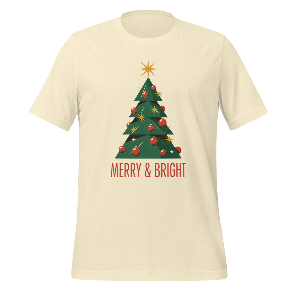 Atomic mid-century retro Christmas tree tee — Natural, front