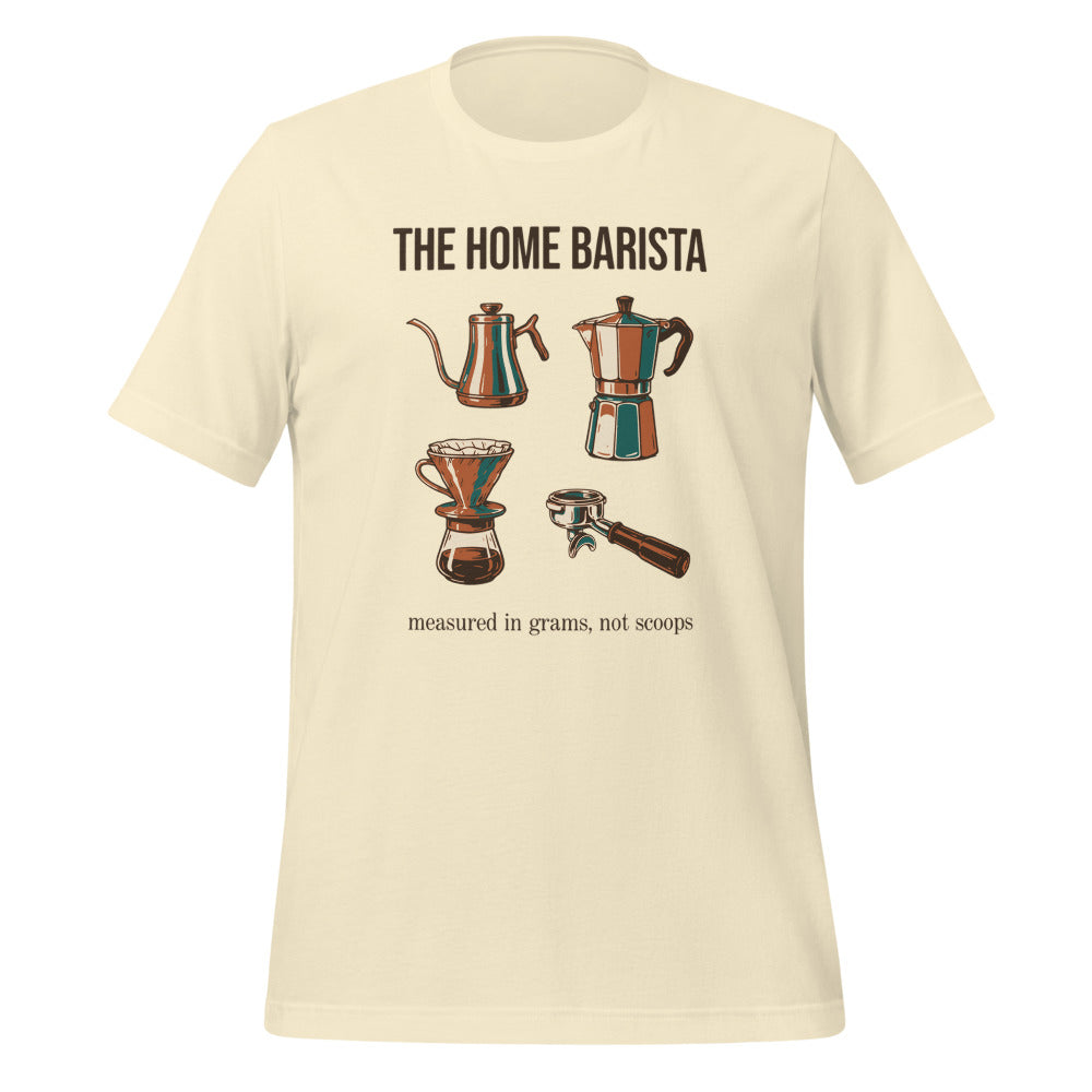 The Home Barista specialty coffee tee — Natural, front