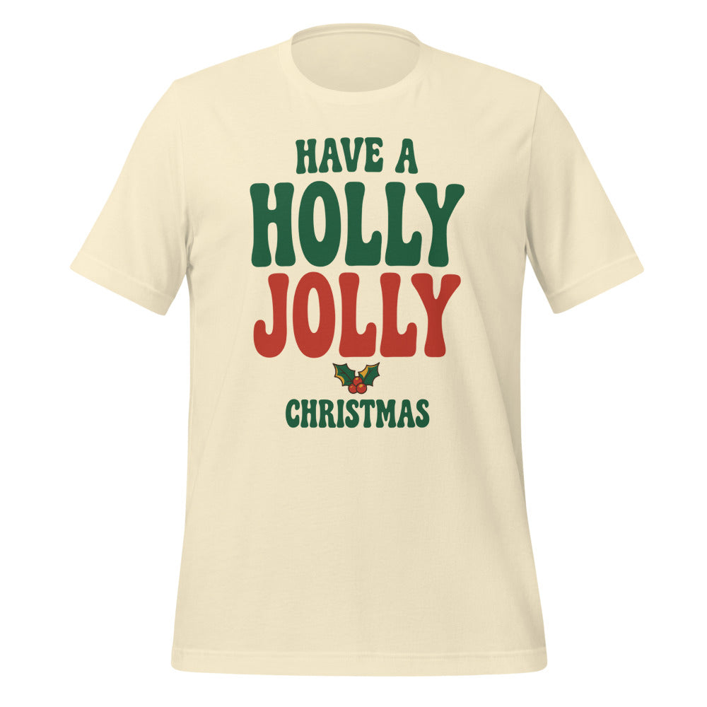 Groovy Holly Jolly retro Christmas tee — Natural, front