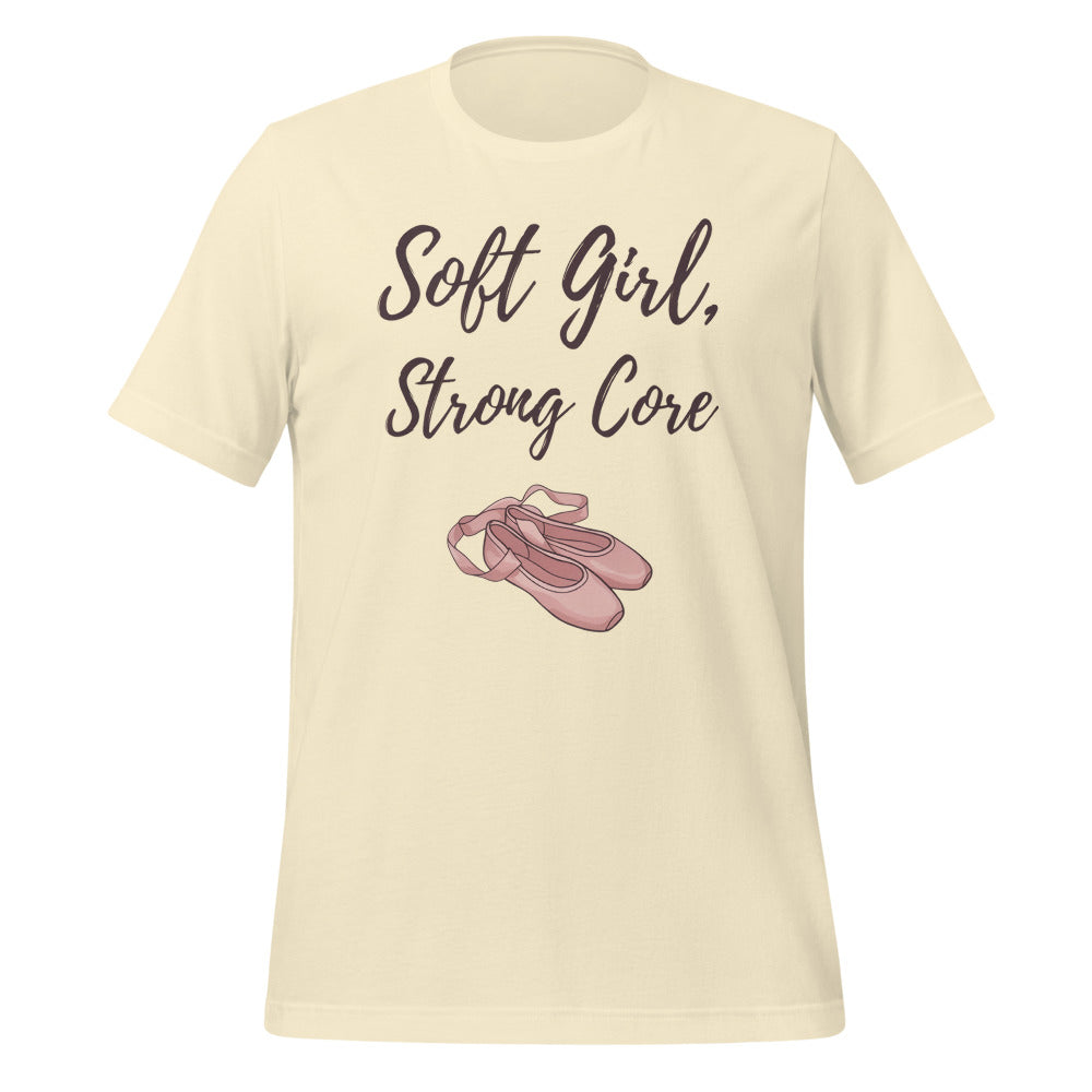 Soft Girl Strong Core ballet coquette pilates tee — Natural, front