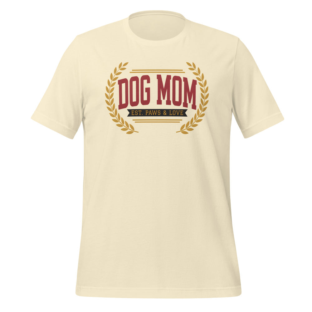 Dog Mom vintage varsity wordmark tee — Natural, front