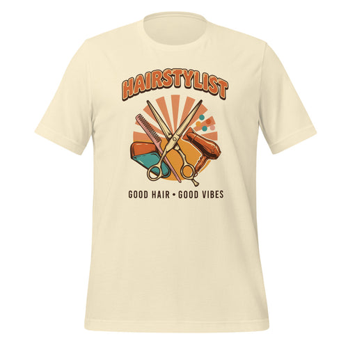 Hairstylist Shirt, Cosmetologist Gift, Retro Hair Stylist Tee — Good Hair Good Vibes