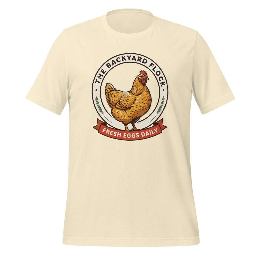 Backyard Flock heritage chicken keeper tee — Natural, front