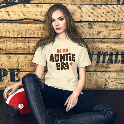 In My Auntie Era retro groovy aunt tee — Natural, on model