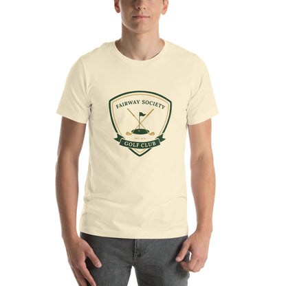 Fairway Society vintage golf club crest tee — Natural, on model
