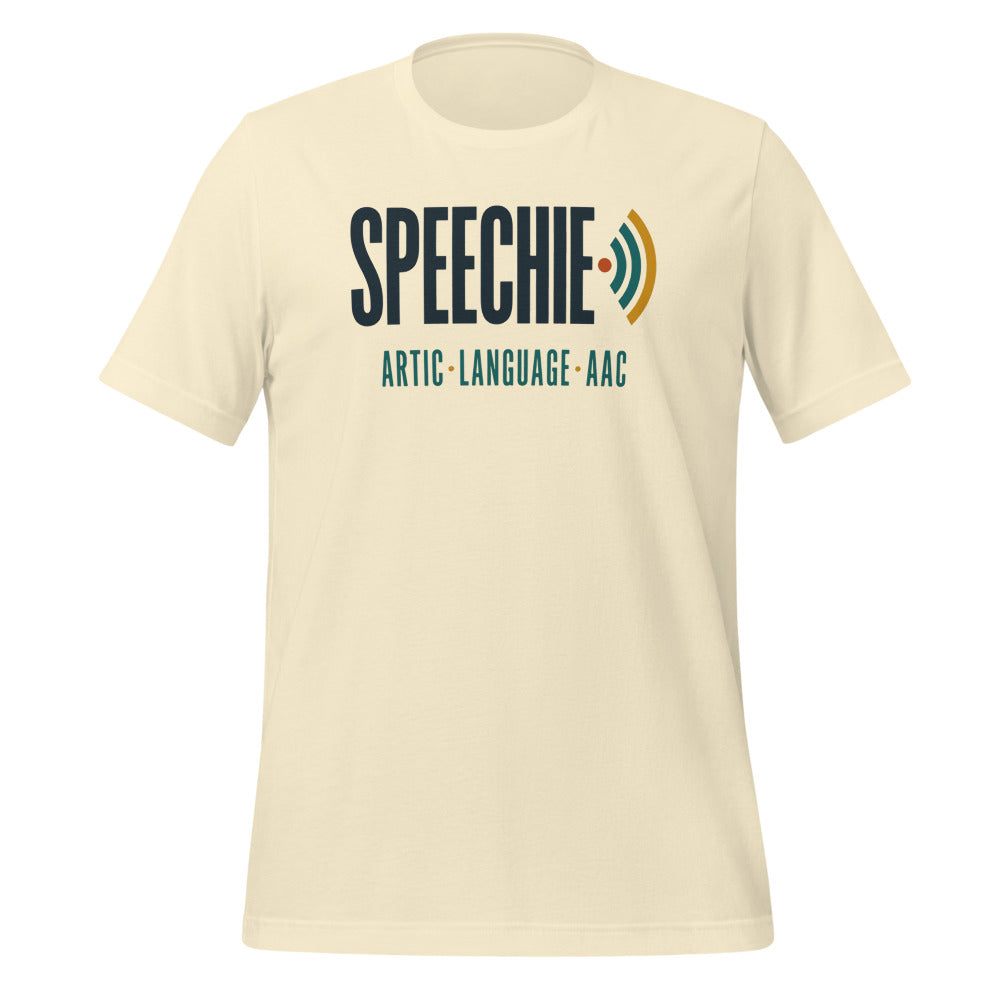 Speechie Wordmark speech therapy tee — Natural, front