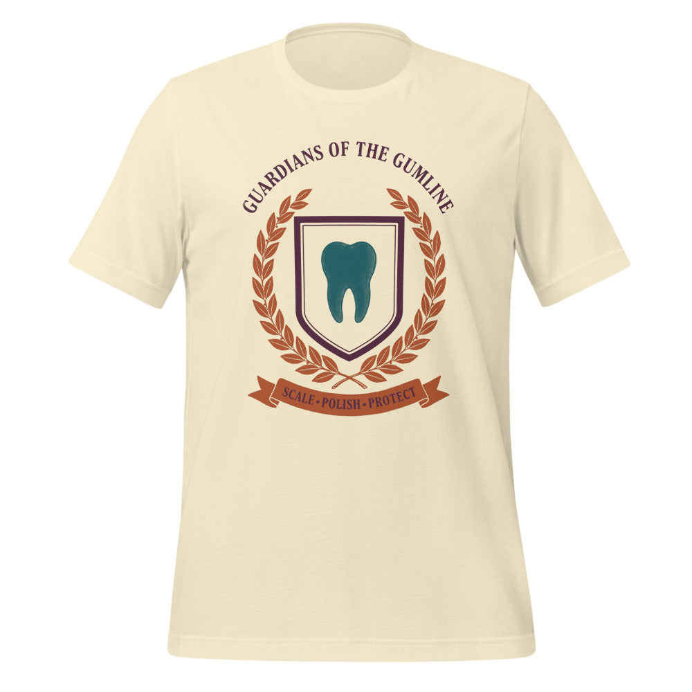 Guardians of the Gumline dental hygienist tee — Natural, front