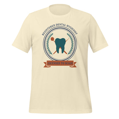 Licensed to Scale registered dental hygienist tee — Natural, front