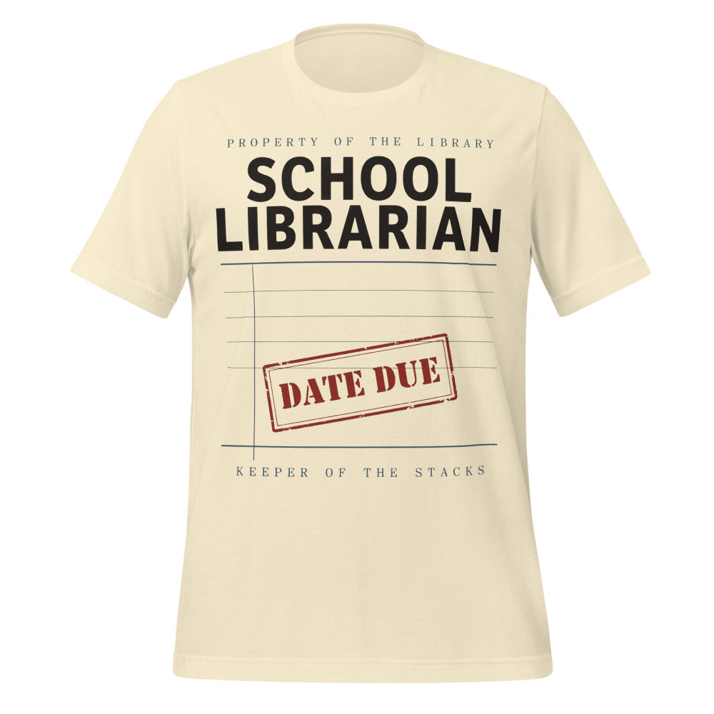 Property of the School Library card catalog school librarian tee — Natural, front