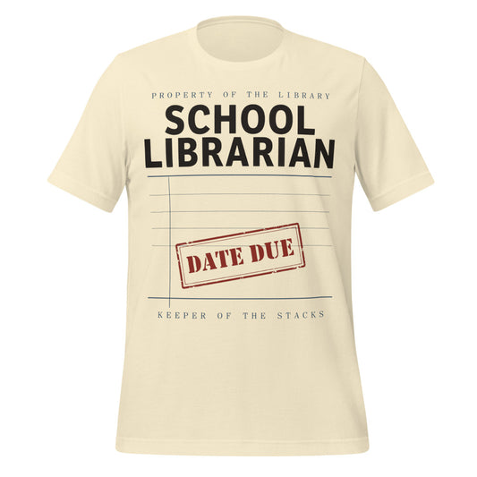 Property of the School Library card catalog school librarian tee — Natural, front