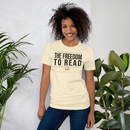 The Freedom to Read school librarian tee — Natural, on model