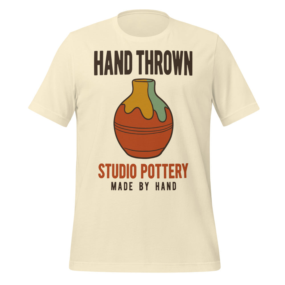Hand Thrown Studio Pottery retro poster t-shirt — Natural, front