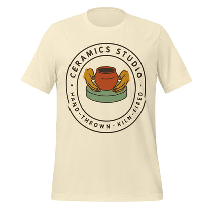 Ceramics Studio Badge hand-thrown pottery t-shirt — Natural, front