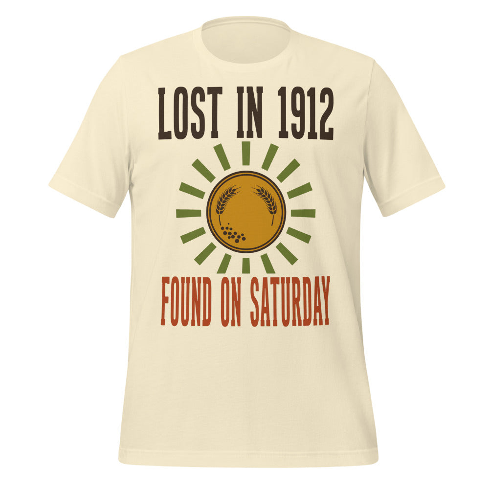 Lost in 1912 Found on Saturday retro metal detecting tee — Natural, front